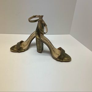 Sam Edelman Yaro Deep Gold Textured Ankle Strap Block Heel Sandals Size 6.5 M